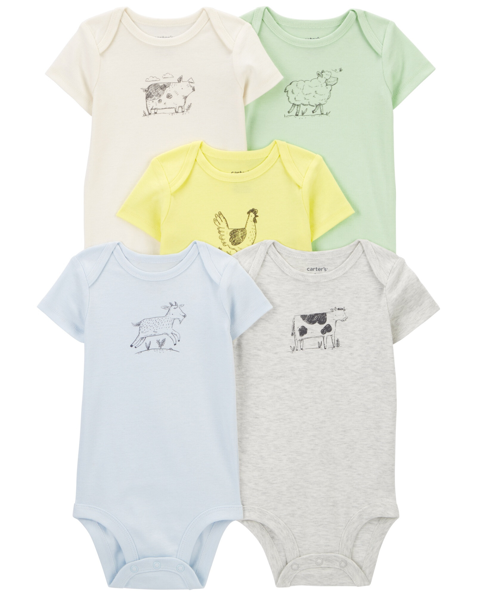 Pack cinco bodies de algodón, manga corta, estampa animales Pack cinco bodies de algodón, manga corta, estampa animales