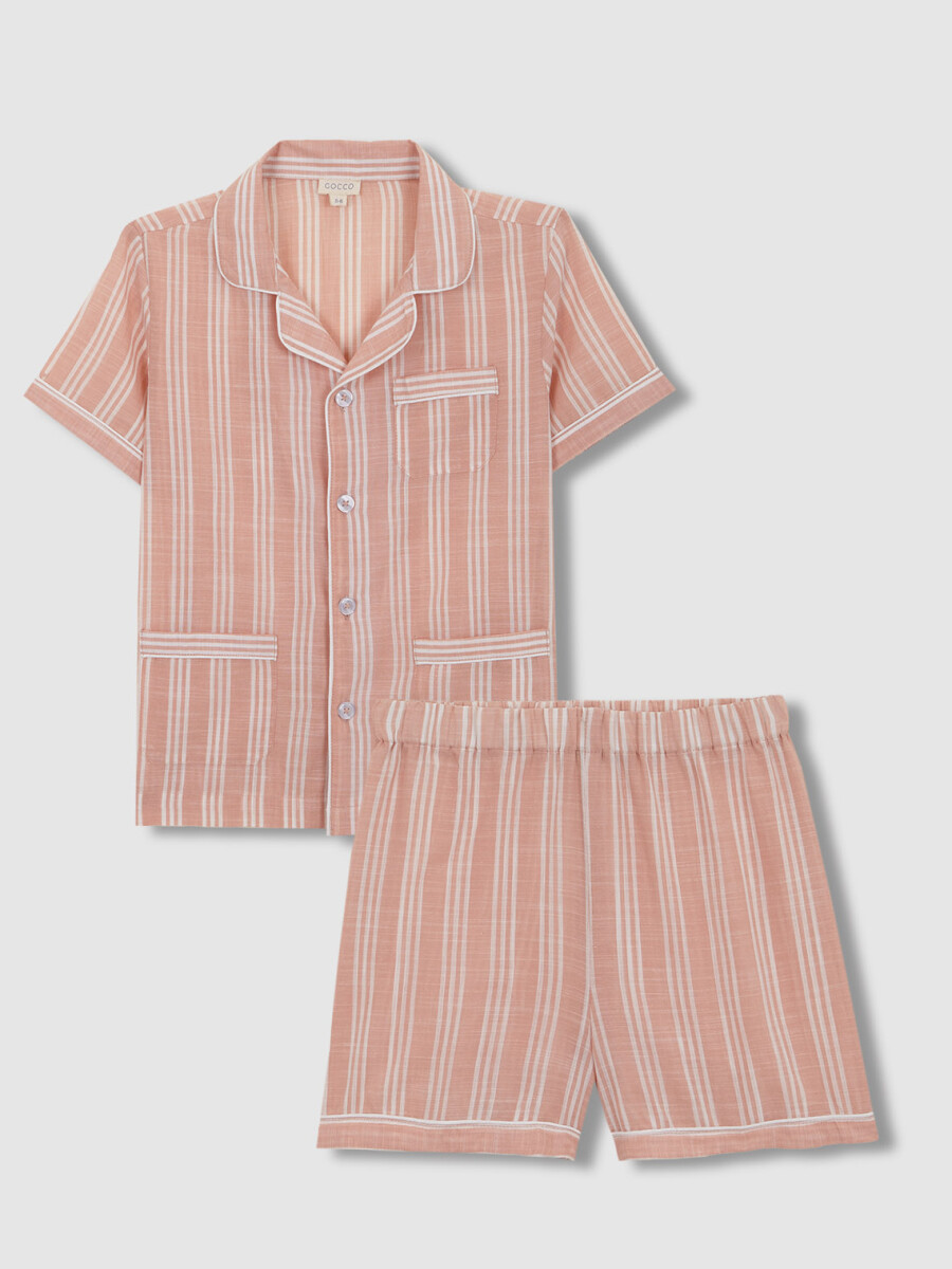 Pijama Corto Con Rayas Bicolor Nude