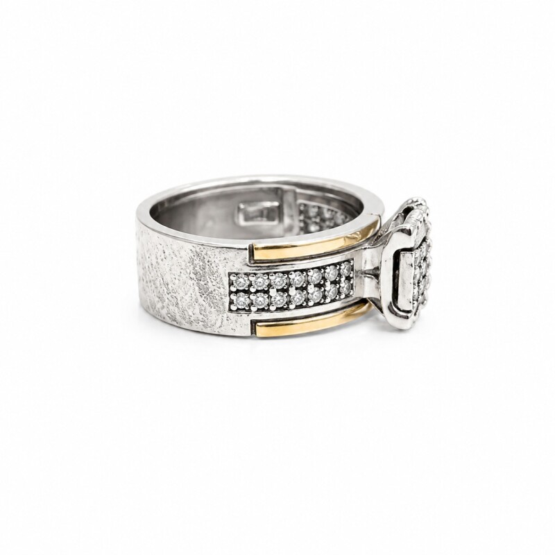 Anillo Cuadrado-Plata y oro-Piedra zirconia-AN5919 conpiedra