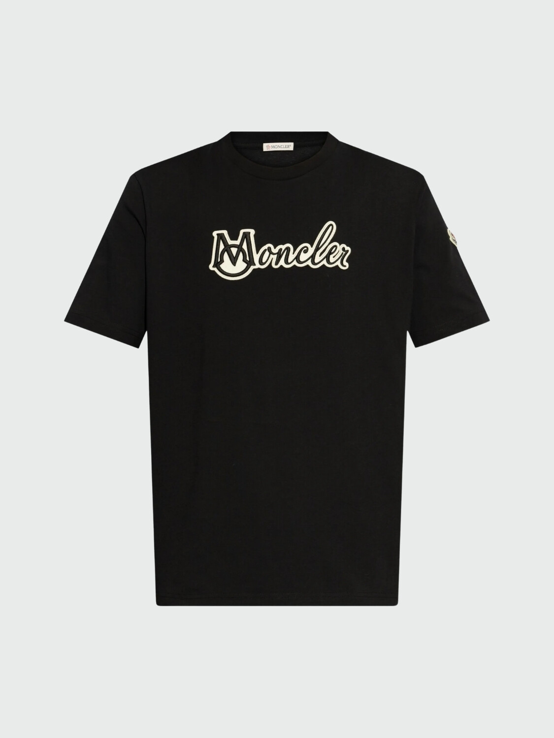 Moncler - Camiseta de Algodón con Logotipo Universitario Bordado Negro