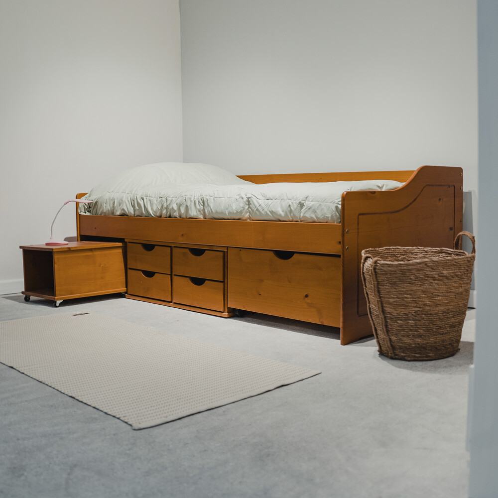 Cama Madera Maciza Con Cajones - 1 plaza - Linea Floro / Funcional Amendoa
