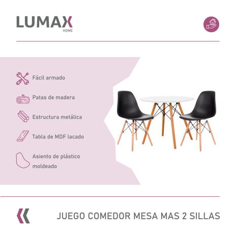 Juego de comedor Con Mesa Circular de 80cm + 2 Sillas Eames Negro