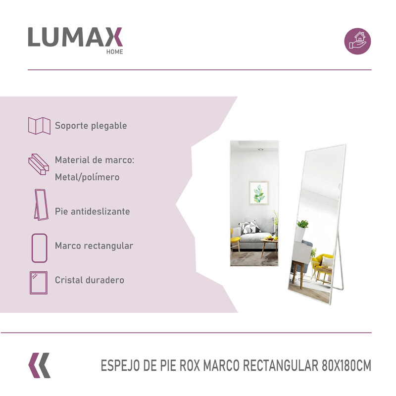 Espejo De Pie Lumax Rox Marco Rectangular 80 x 180cm Blanco