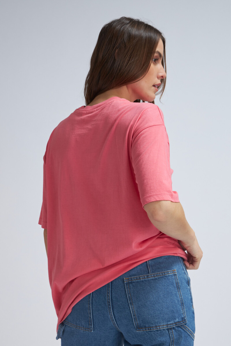 Camiseta larga manga corta estampada Rosa