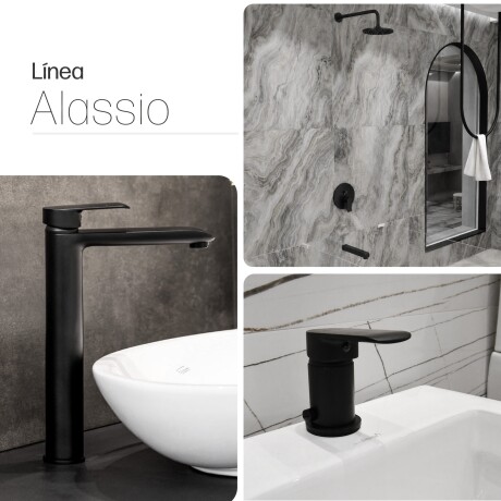 JUEGO DE GRIFERIA LAVATORIO ALTO BIDET DUCHA MATE ALASSIO NEGRO