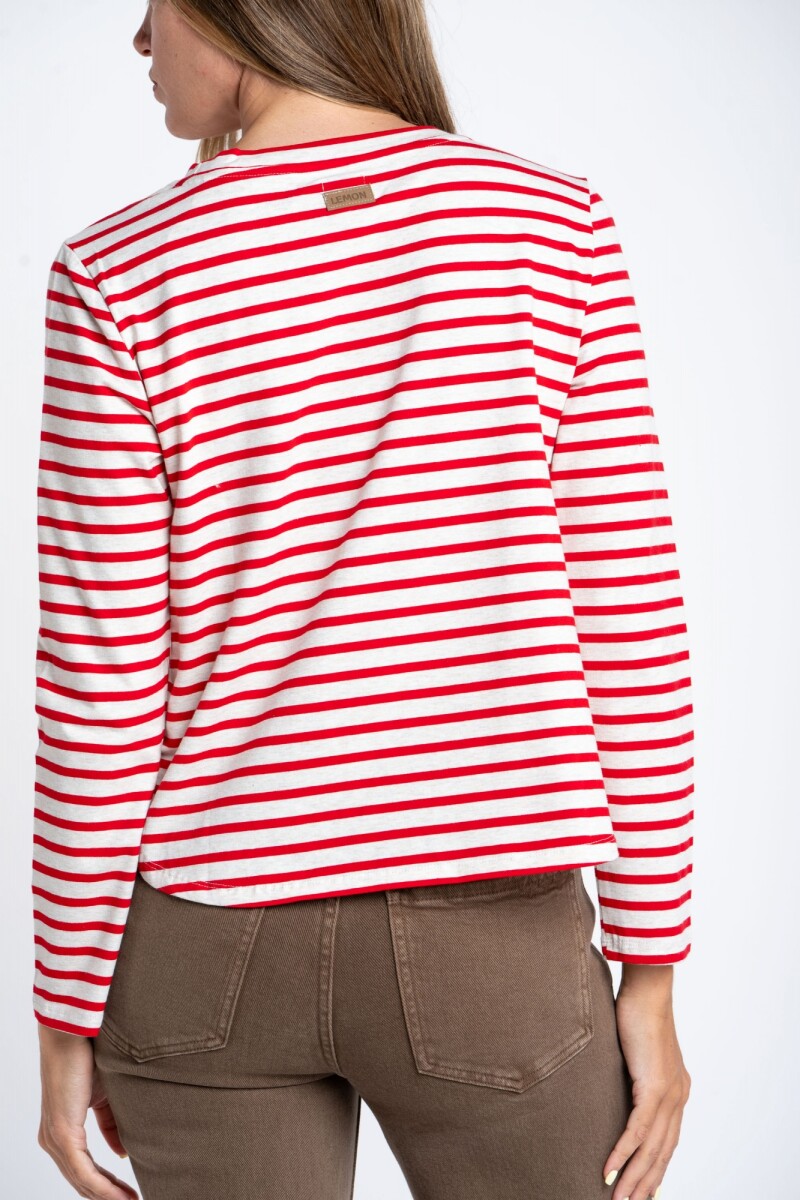 Remera Rayada Algodón Elastano Rojo