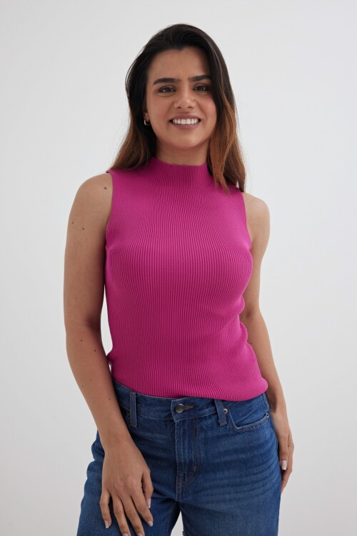 Top tejido media polera SALMON