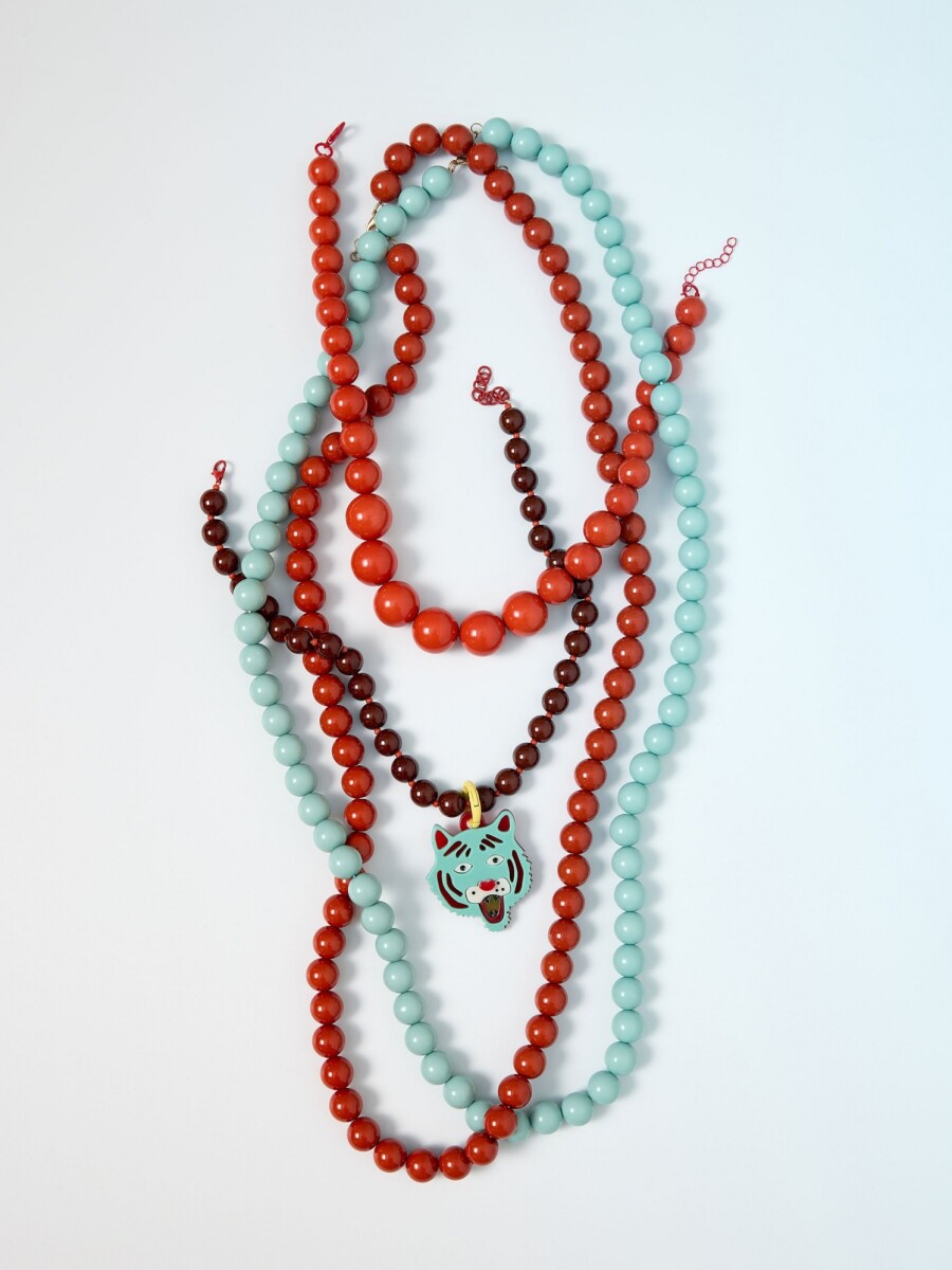 Collar De Cuentas Con Colgante Tigre multicolor