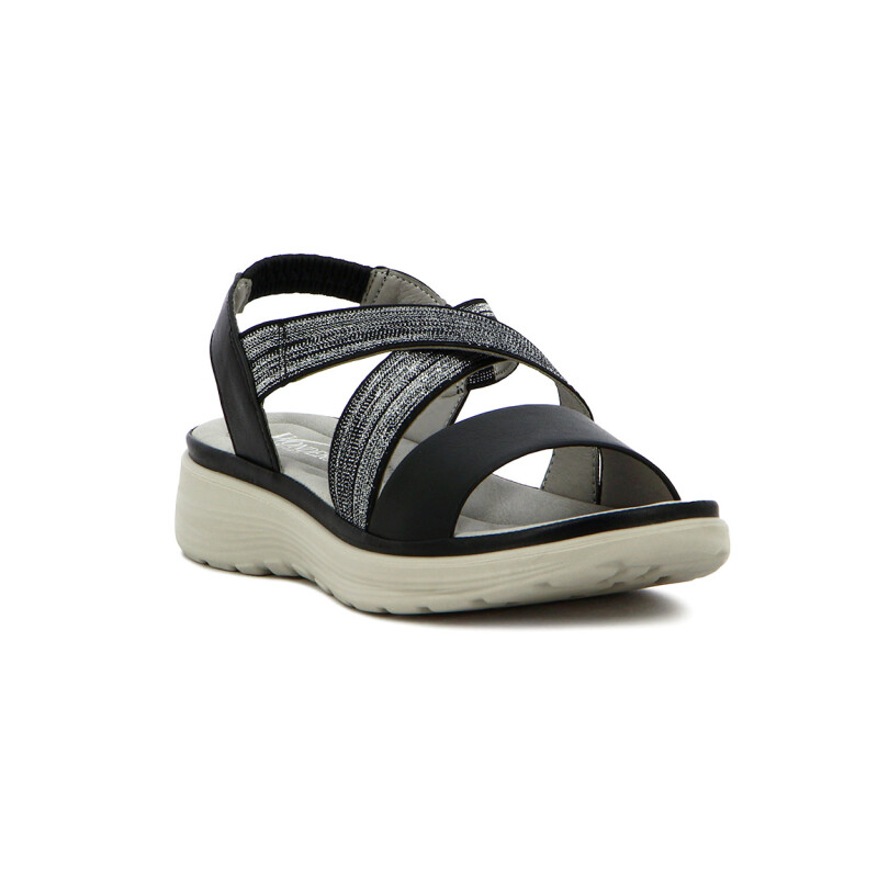 Wonder Sandalia Dama Confort Tiras Cruzada C/ Elastico Negro