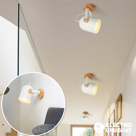 Spot Acero/Aluminio con base de madera 1xE27 Blanco