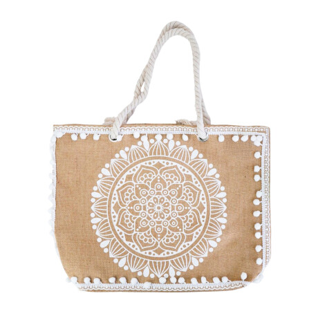 Bolsa Playera De Arpillera Yute Con Mandala Y Pompones Bolsa Playera De Arpillera Yute Con Mandala Y Pompones
