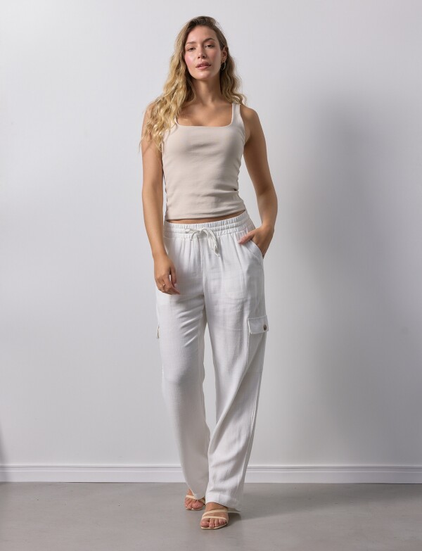 Pantalon Cargo Lino BLANCO