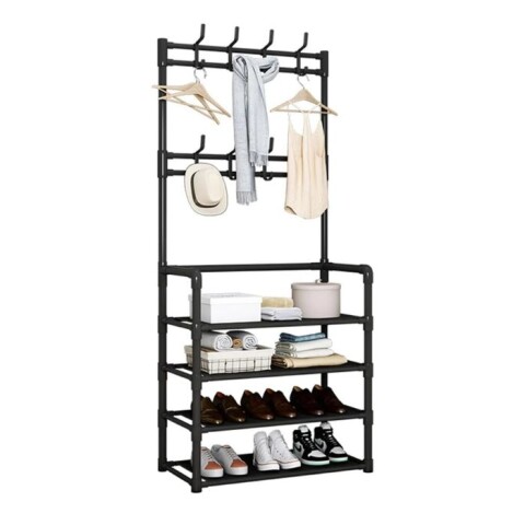 Zapatera Perchero Organizador Rack Multifuncional con 4 Estantes Zapatera Perchero Organizador Rack Multifuncional con 4 Estantes