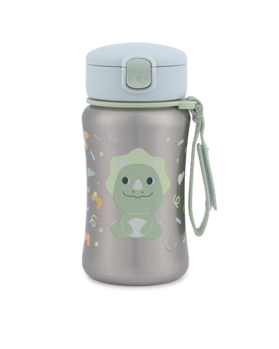 Botella de acero inoxidable con sorbito, diseño dino 