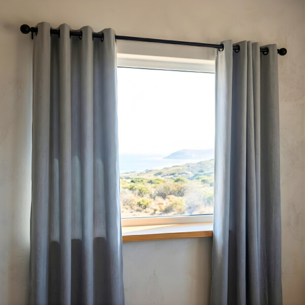 Cortina Blackout 100% Engomada Termica Set 2 Paños Tipo Lino Variante Color Gris Oscuro