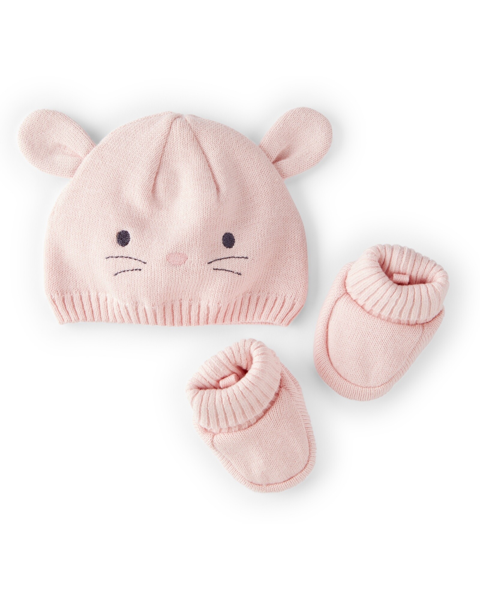 Gorro y escarpines de algodón, diseño conejita Sin color