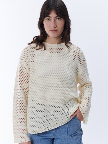 Sweater Tejido Calado Crudo