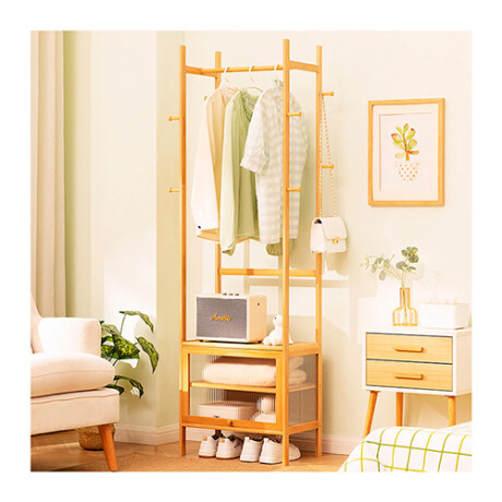 Perchero Bambu 50x32x170cm 3 Estantes Color Natural 318-21 NATURAL