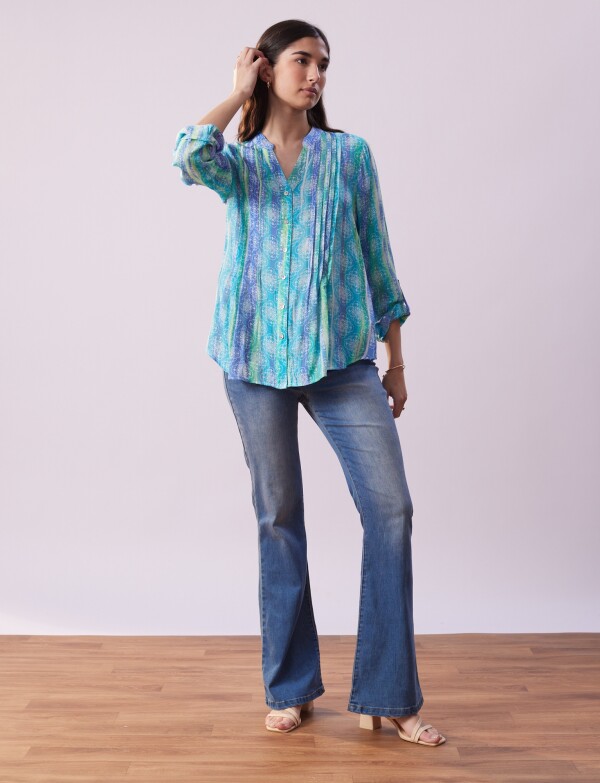 Blusa Gasa Print MULTI/CELESTE