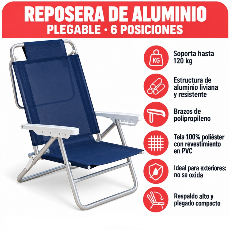 Set X 2 Sillas Summer 6 Posiciones Aluminio AZUL