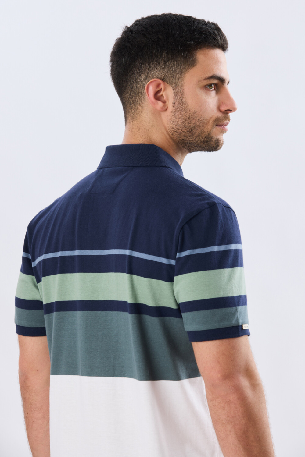 REMERA POLO RAYADA JERSEY Azul Oscuro