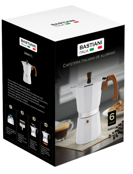 Cafetera italiana Bastiani en aluminio blanco 6 tazas 300ml Cafetera italiana Bastiani en aluminio blanco 6 tazas 300ml