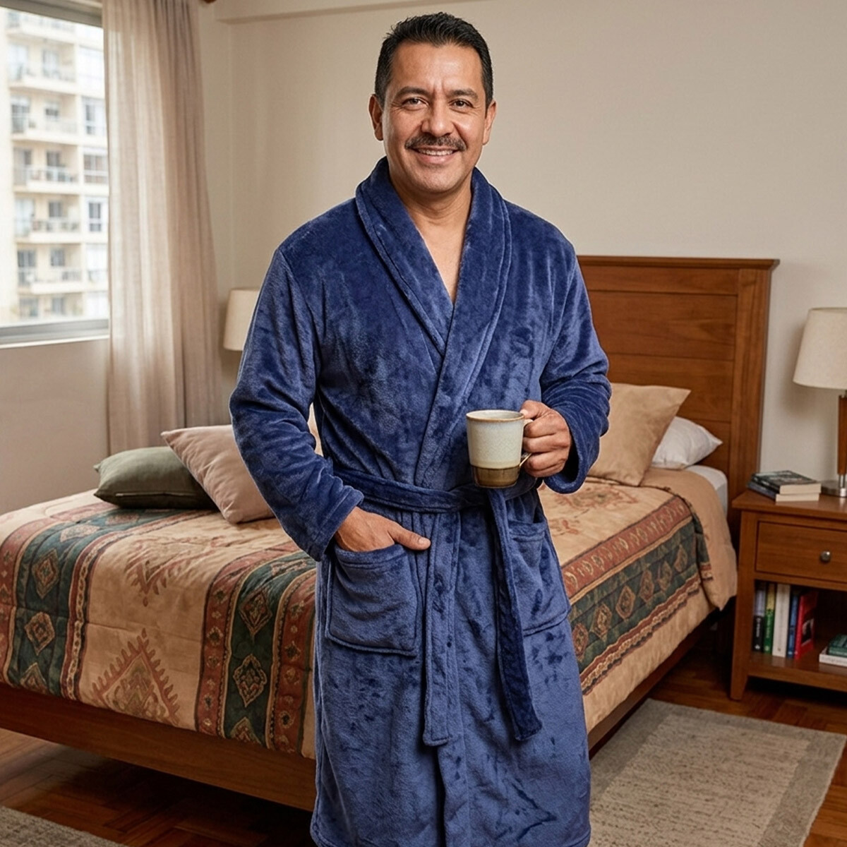 Bata de Cama Microfibra Home Class Talle P al XG - AZUL MARINO 