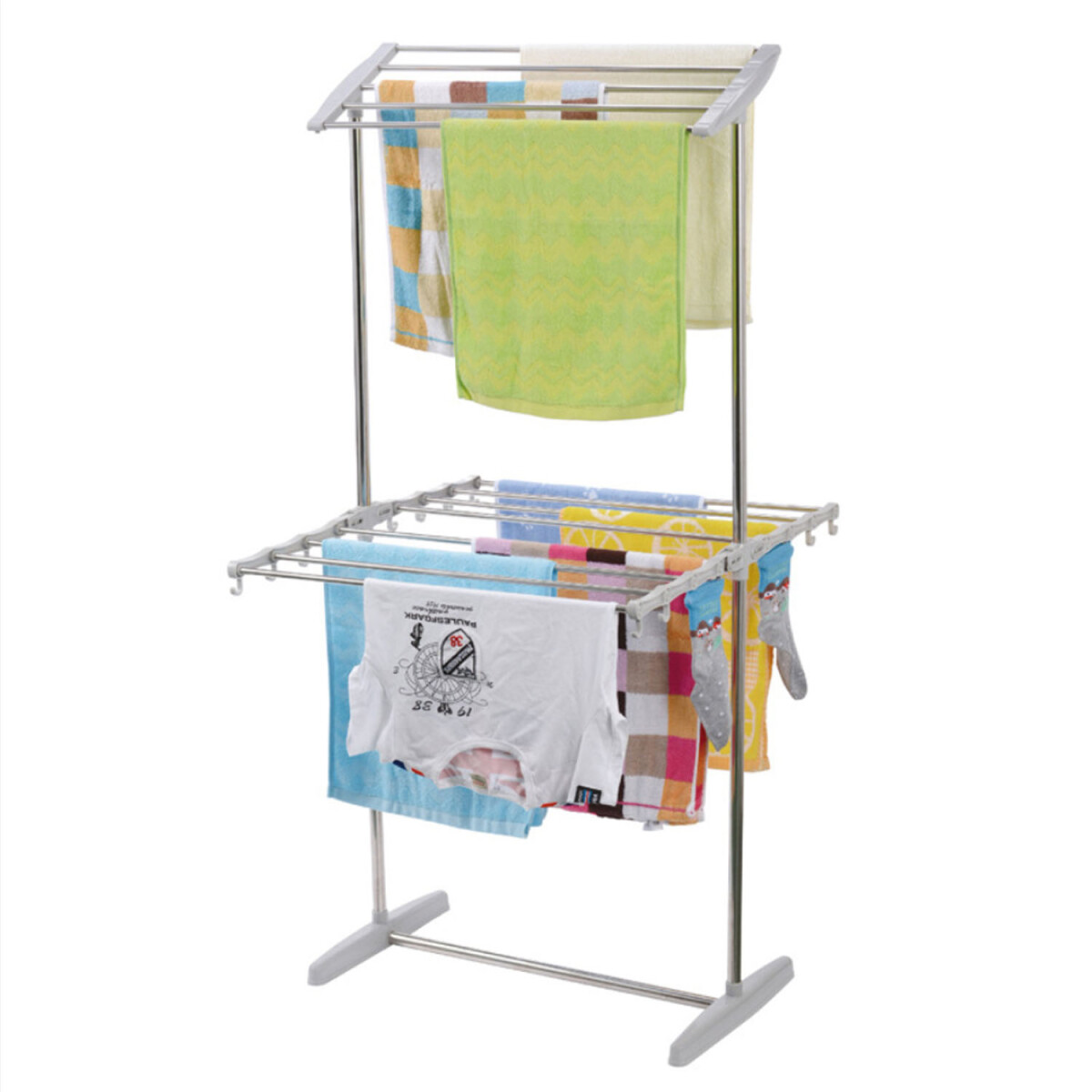 Tendedero Vertical Doble de Piso Plegable p/ Ropa Acero Inox - Plateado 
