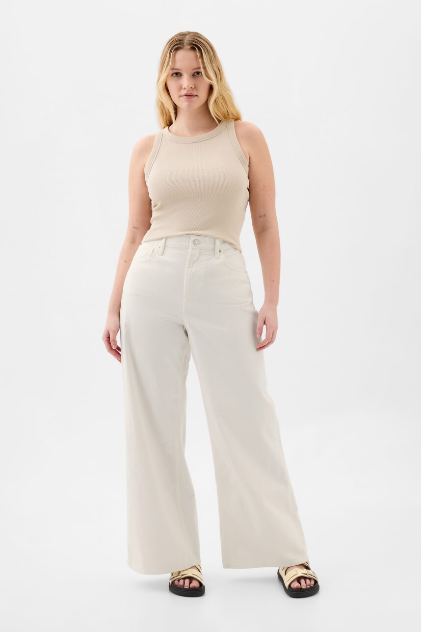 Jean Wide Leg Tiro Alto Crop Mujer New Off White