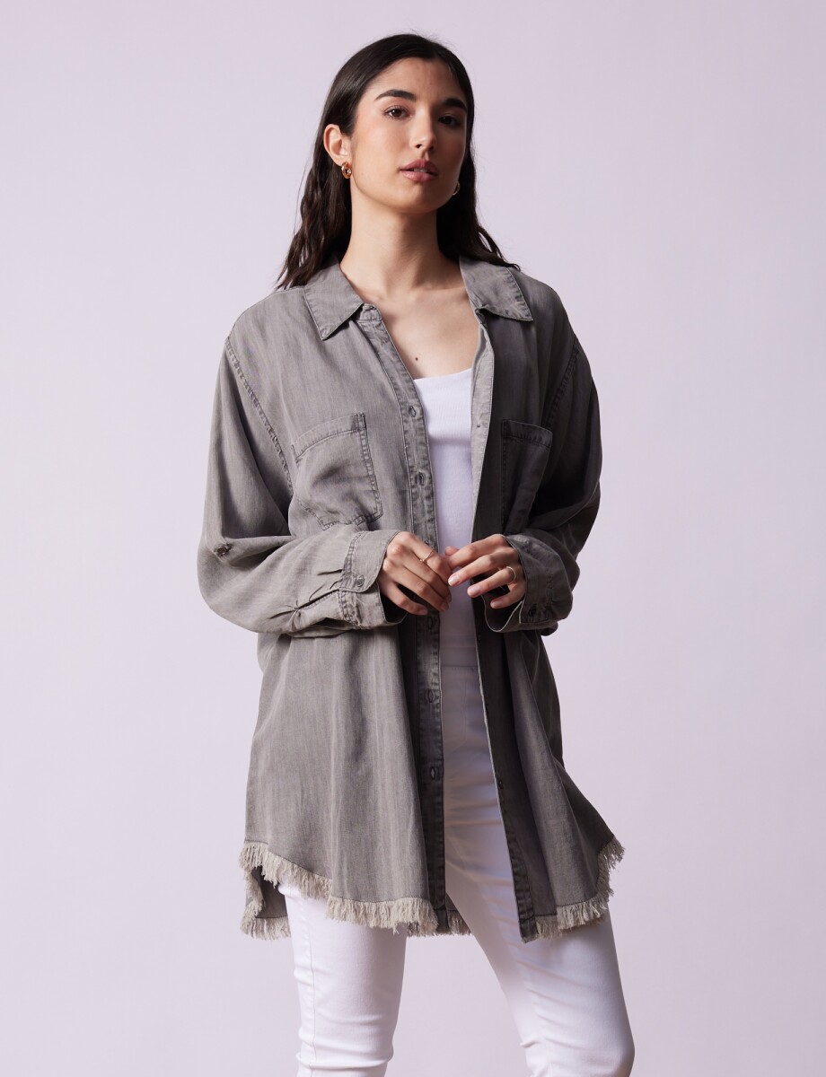 Camisa Oversize Tencel Flecos - Gris 