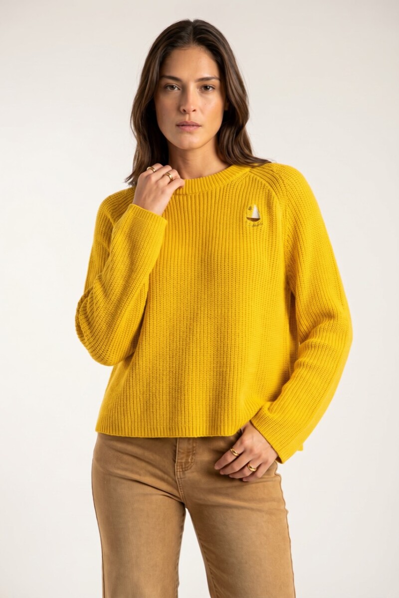 Sweater Algodon Con Bordado Amarillo