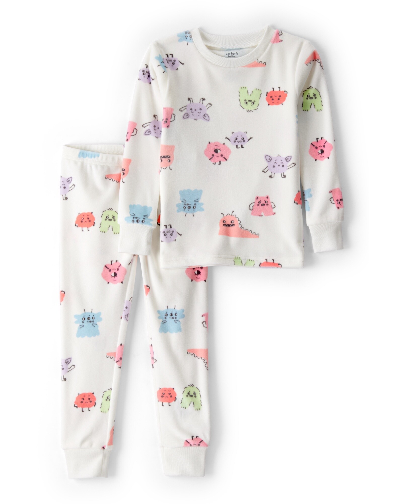 Pijama dos piezas de dreamplush, remera y pantalón, blanco, diseño monstruos Sin color
