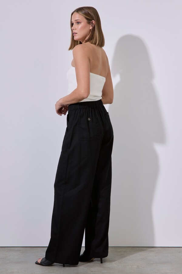 Pantalon Lino Cargo NEGRO