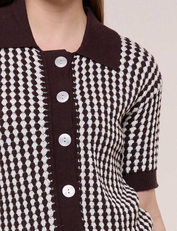 Cardigan Bicolor Con Trama Geométrica MARRON
