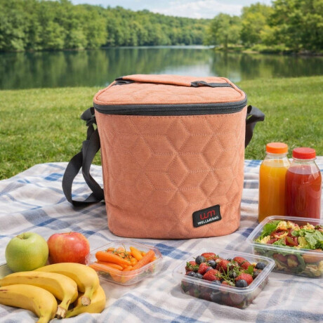 Lunchera Térmica Impermeable con Correa Ajustable Modelo Cuadrado Salmon