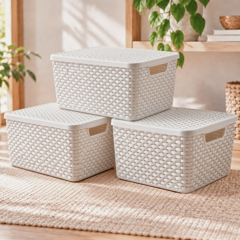 Set x3 Caja ratán 20 lts BLANCO