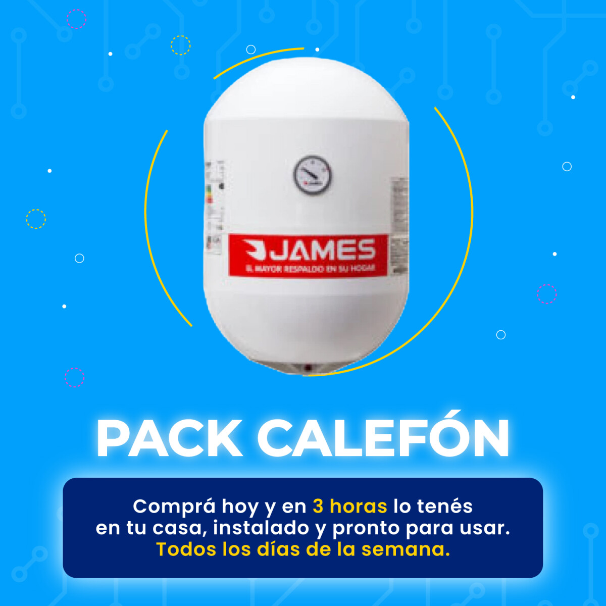 Pack Calefón James 40L cilindrico de Acero + Instalación 