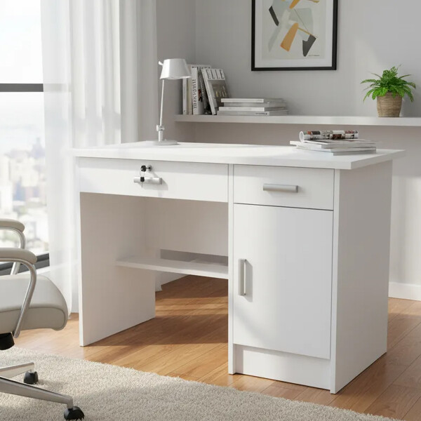 Escritorio 1.00m x 50cm 2cajones y 1 puerta con llave Blanco