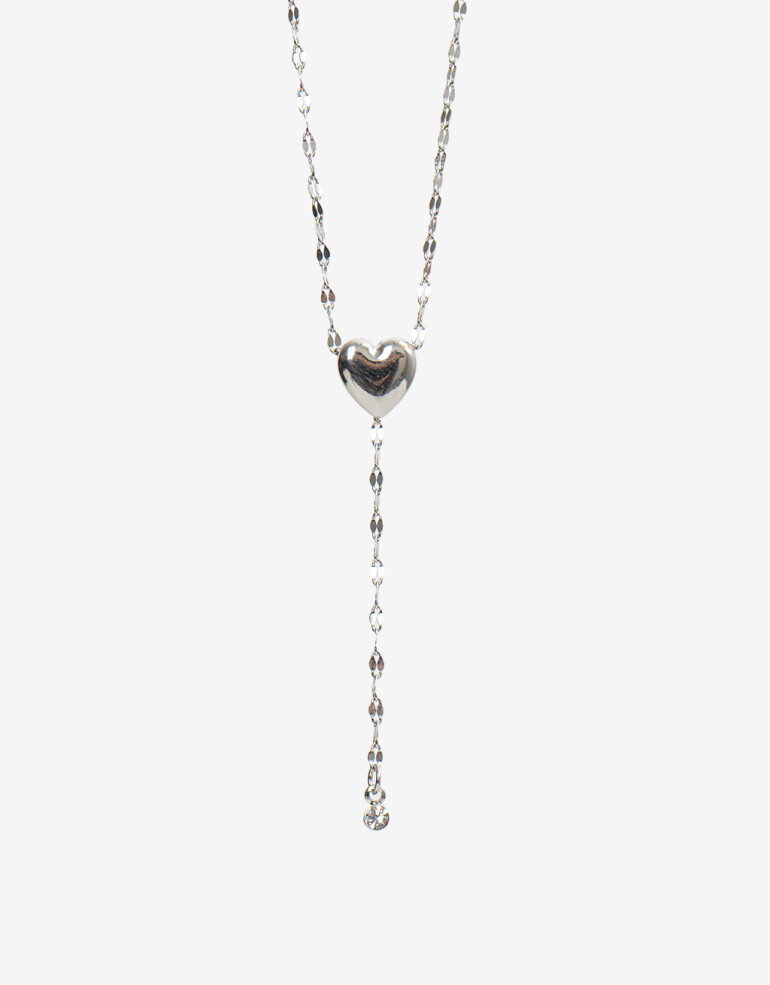 Cadena Corta con Dije Metal Collar Con Dije Corazón Metal - Plateado Rodio