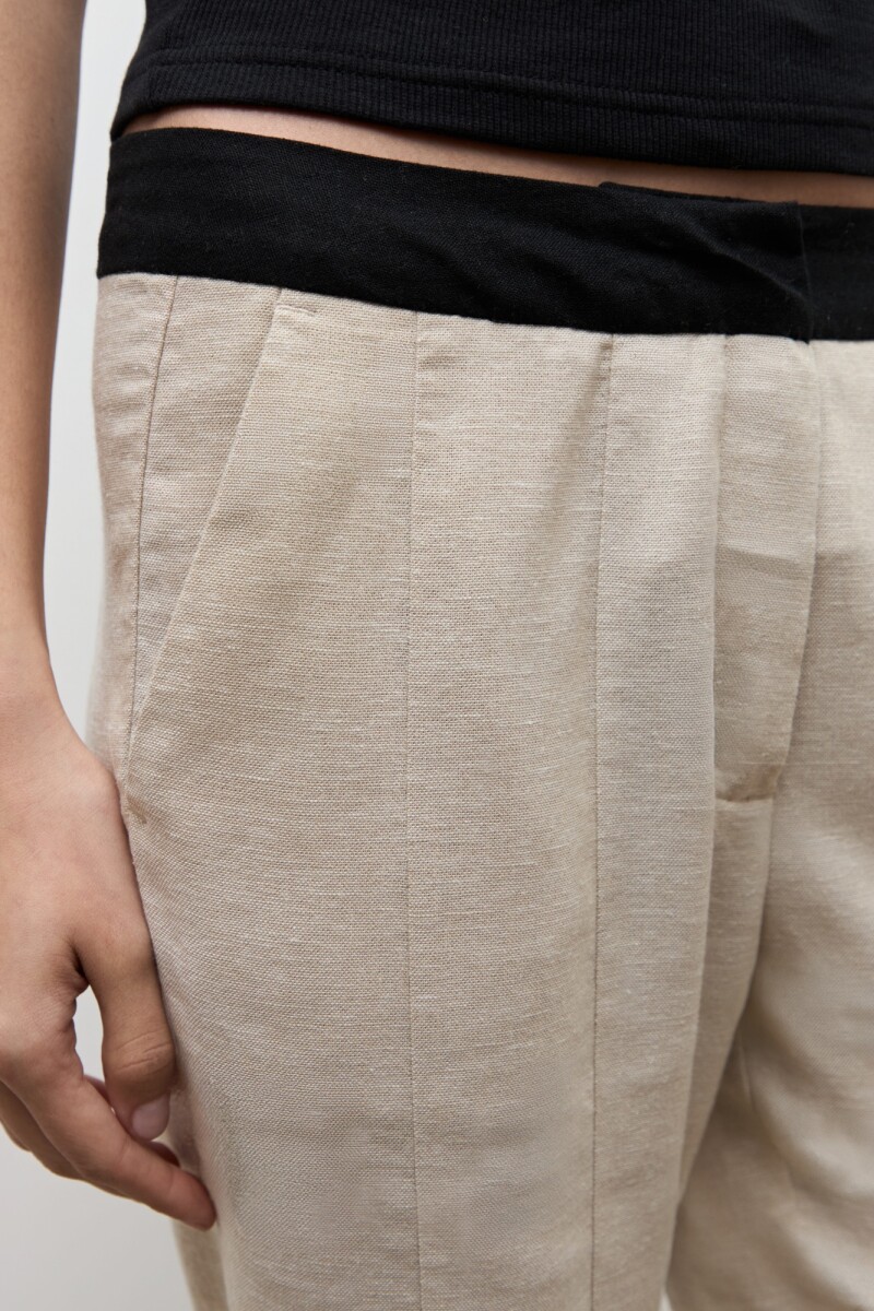 Pantalon lino cortes y godets beige melange