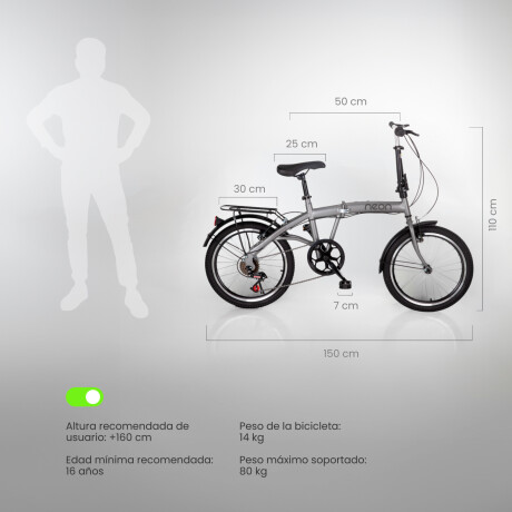 Bicicleta Plegable Rodado 20 Shimano Parrilla Gris
