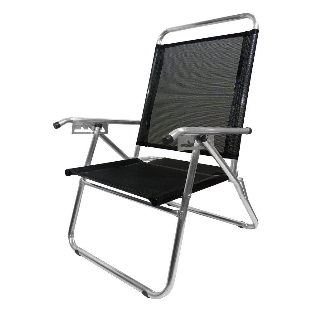 Sillón reclinable en aluminio King, 140 kg súper resistente NEGRO
