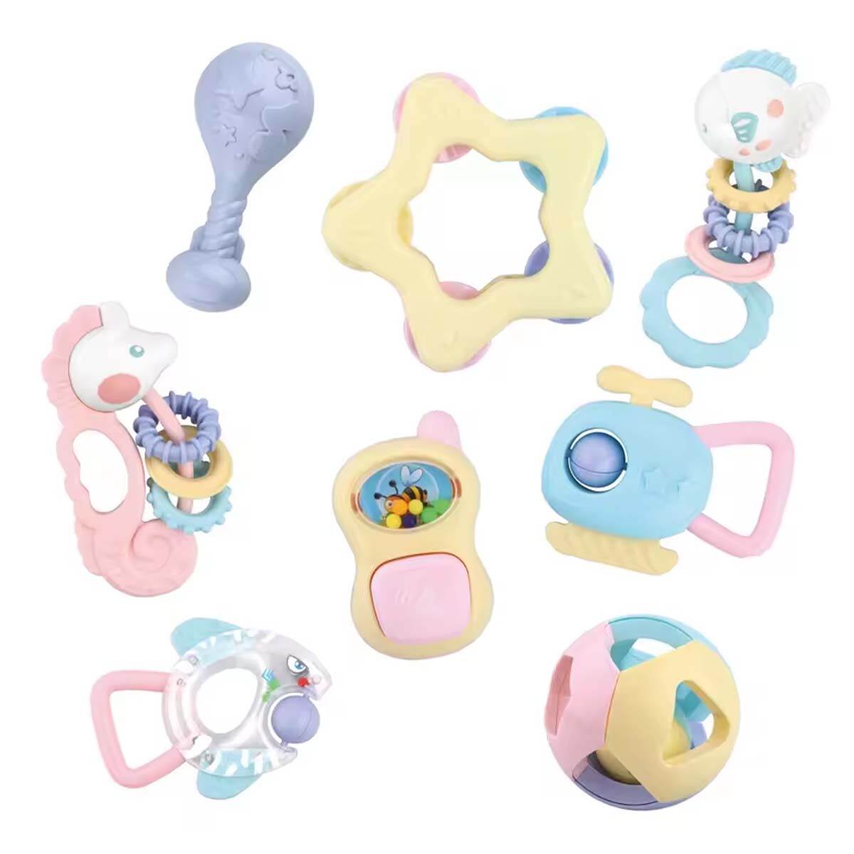 Set 8 Sonajeros con Agarre en Plástico para Bebés Huanger - Multicolor Claro 