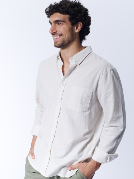 Camisa Con Lino Beige