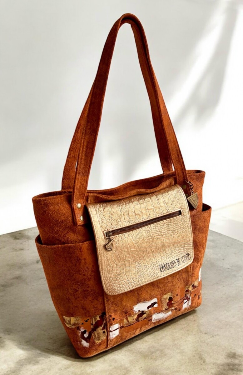 Cartera Nikki Con Arte Pintado A Mano - Color Terra Jaspeado 