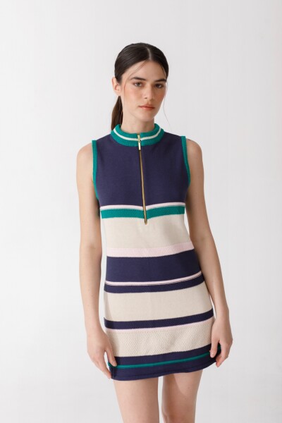 VESTIDO ZIP KNIT Azul Y Verde