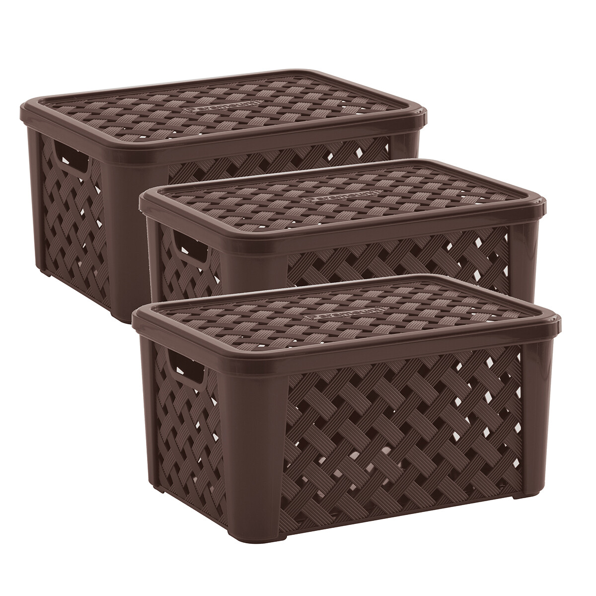 Set x3 Caja organizadora simil rattán con tapa P - CHOCOLATE 