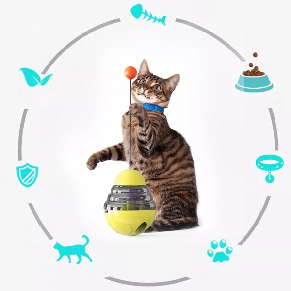 Juguete Gato Dispensador Comida Interactivo Mascota Alimento Color Variante Amarillo