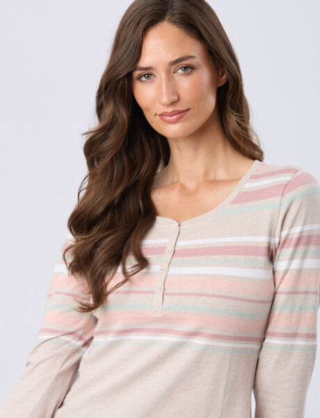 REMERA RAYADA DE ALGODÓN Beige