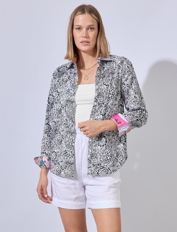 Camisa Algodon Print NEGRO/BLANCO